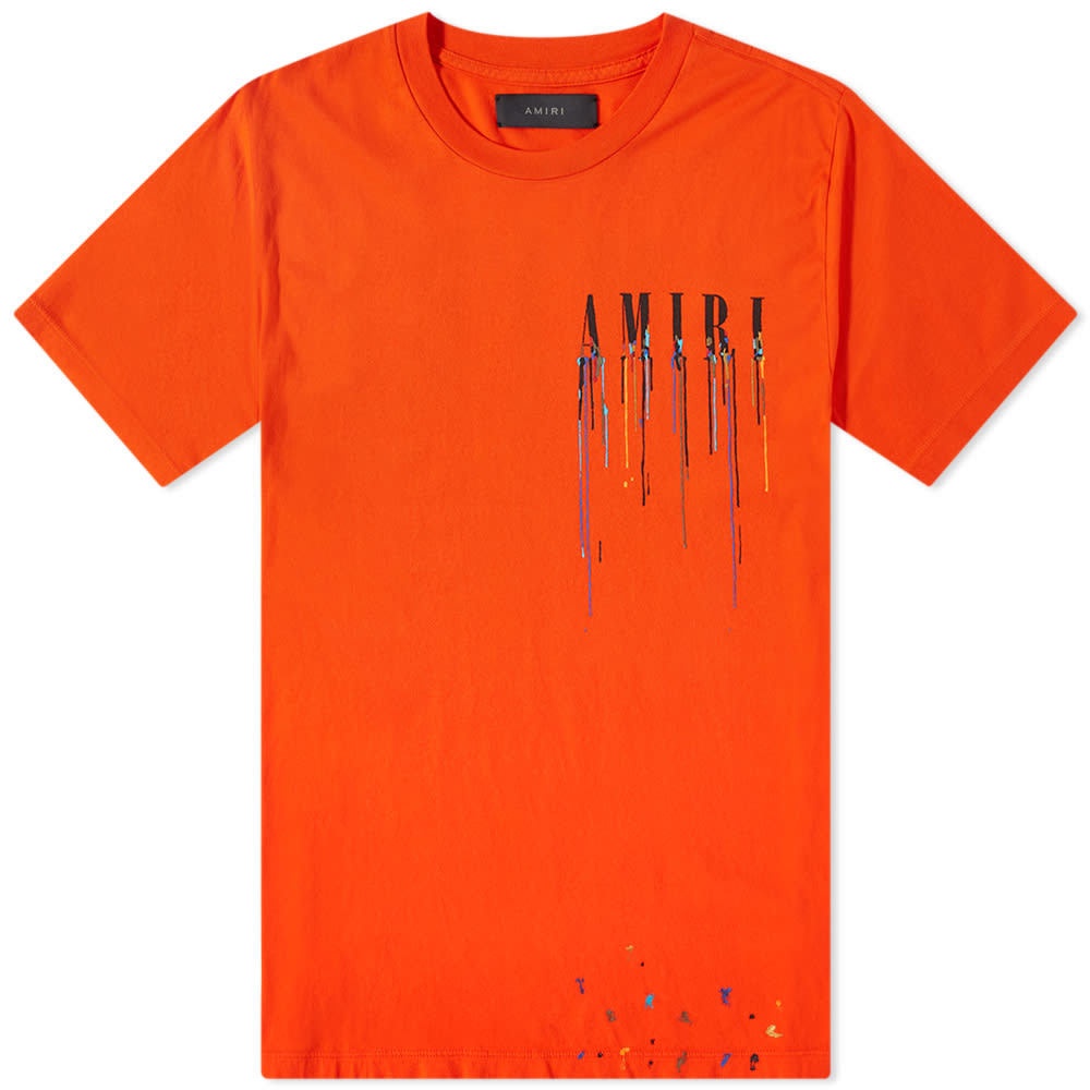 Amiri Paint Drip Logo-print Cotton-jersey T-shirt In Black Orange