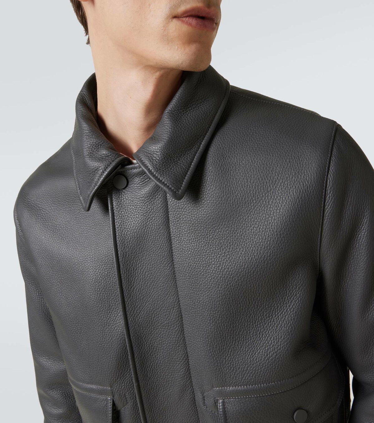Brioni Shearling-trimmed leather bomber jacket