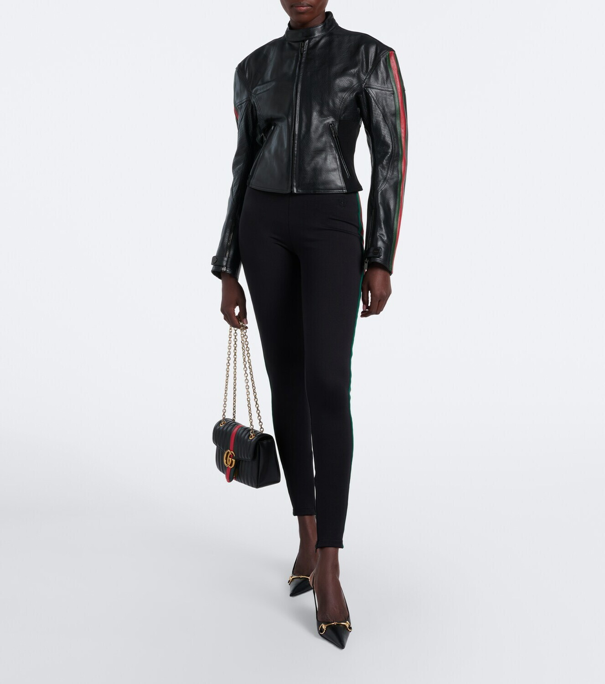 Gucci Web Stripe leather biker jacket