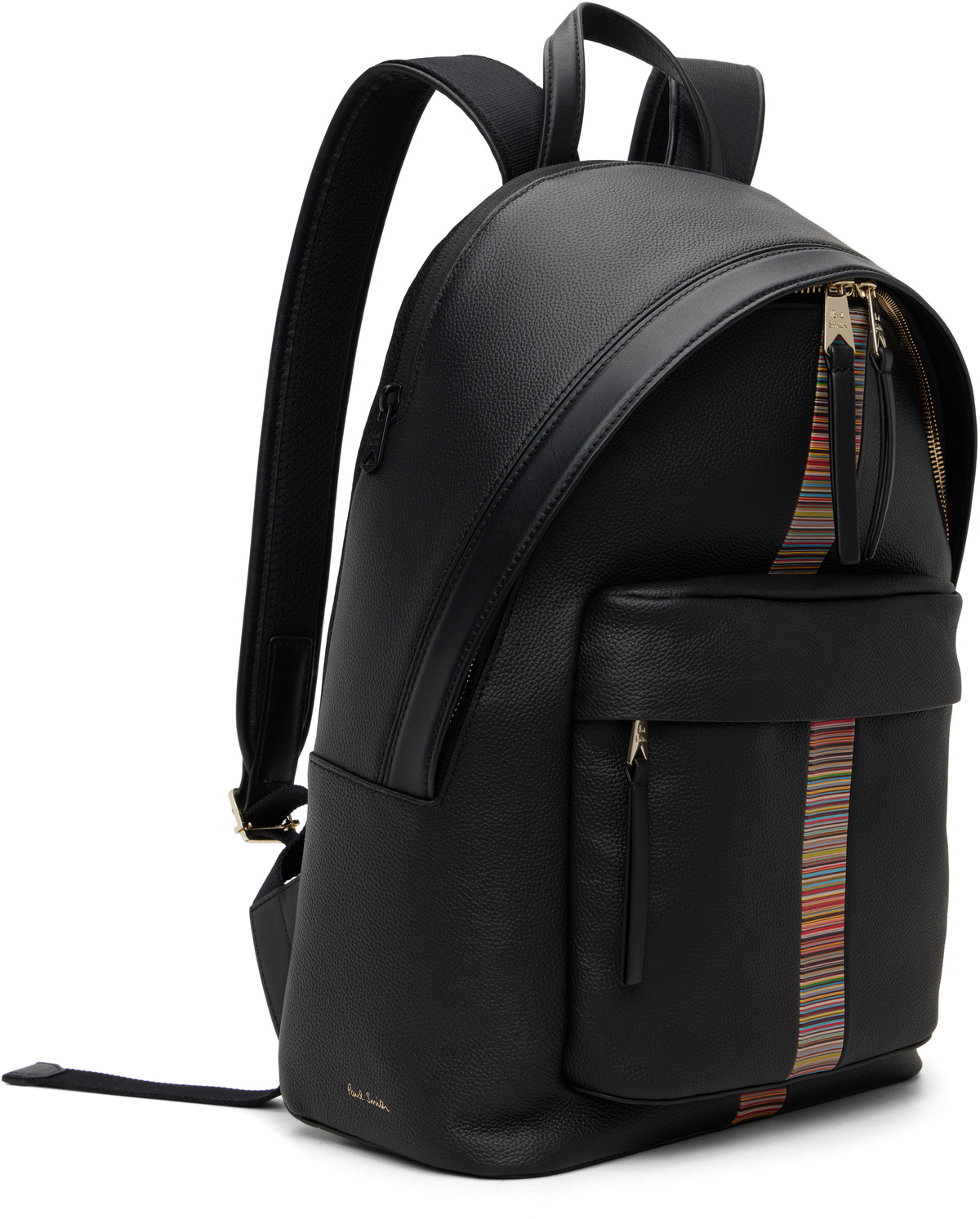 Paul Smith Black Leather 'Signature Stripe' Trim Backpack