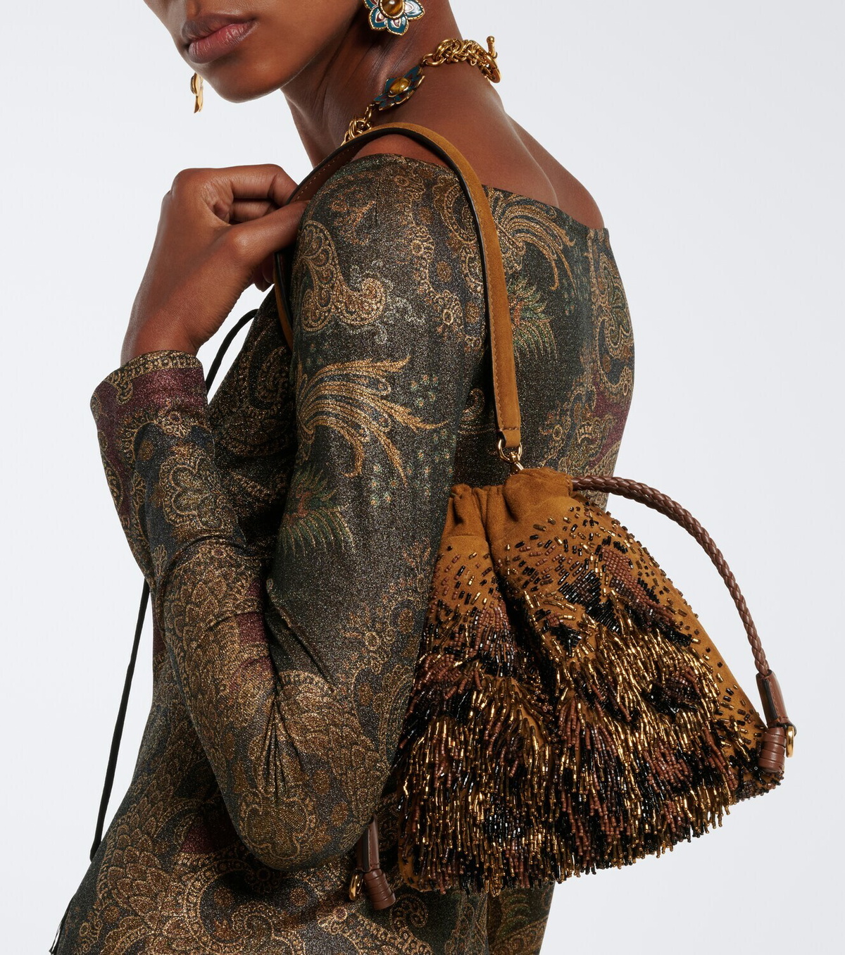 Etro Kalispera Mini beaded fringed shoulder bag