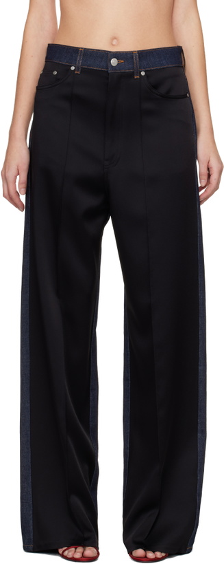 Photo: Stella McCartney Navy & Black Wide-Leg Satin-Panel Jeans