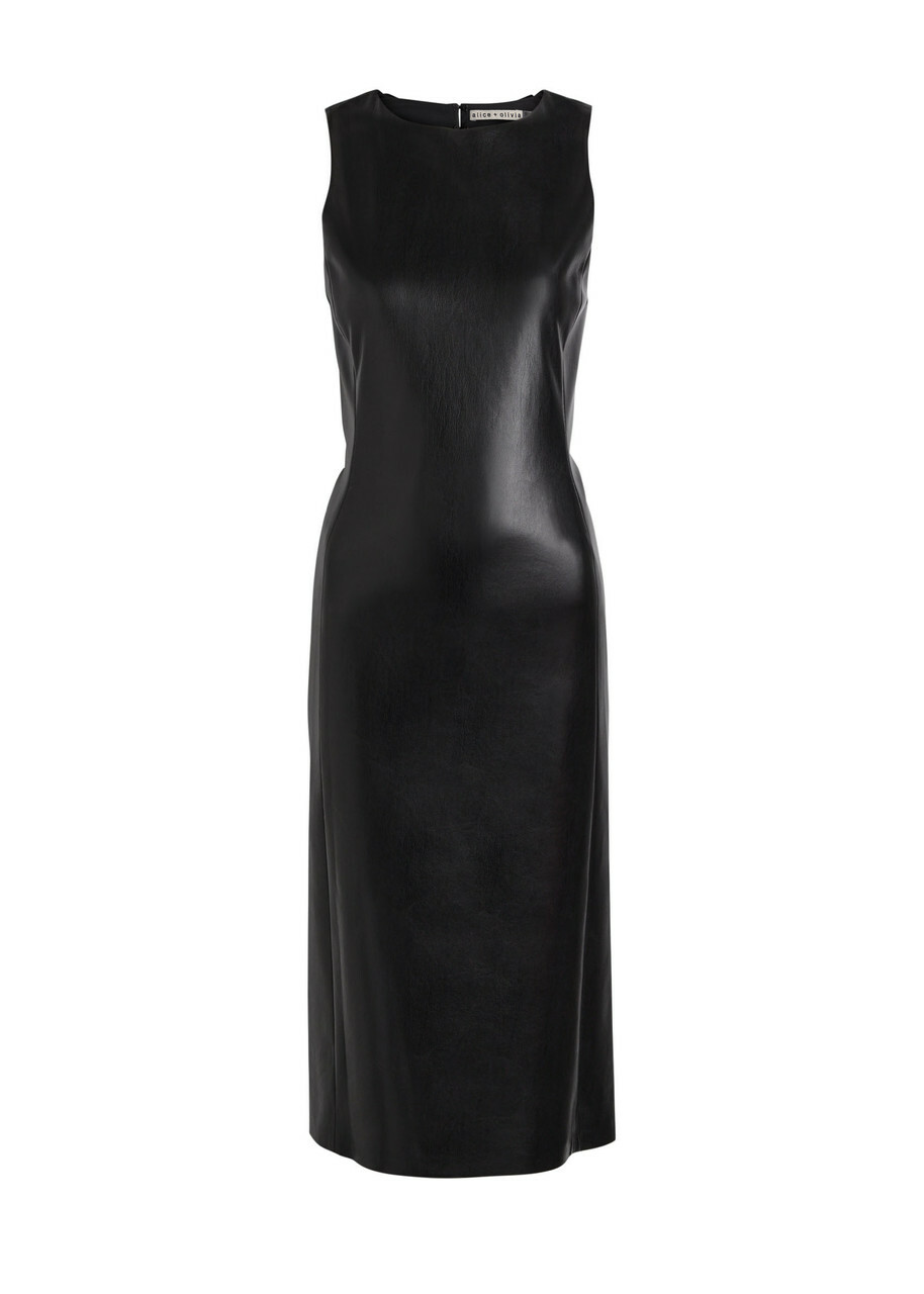 Alice + Olivia Wynell Bow-appliquéd Faux Leather Midi Dress Black