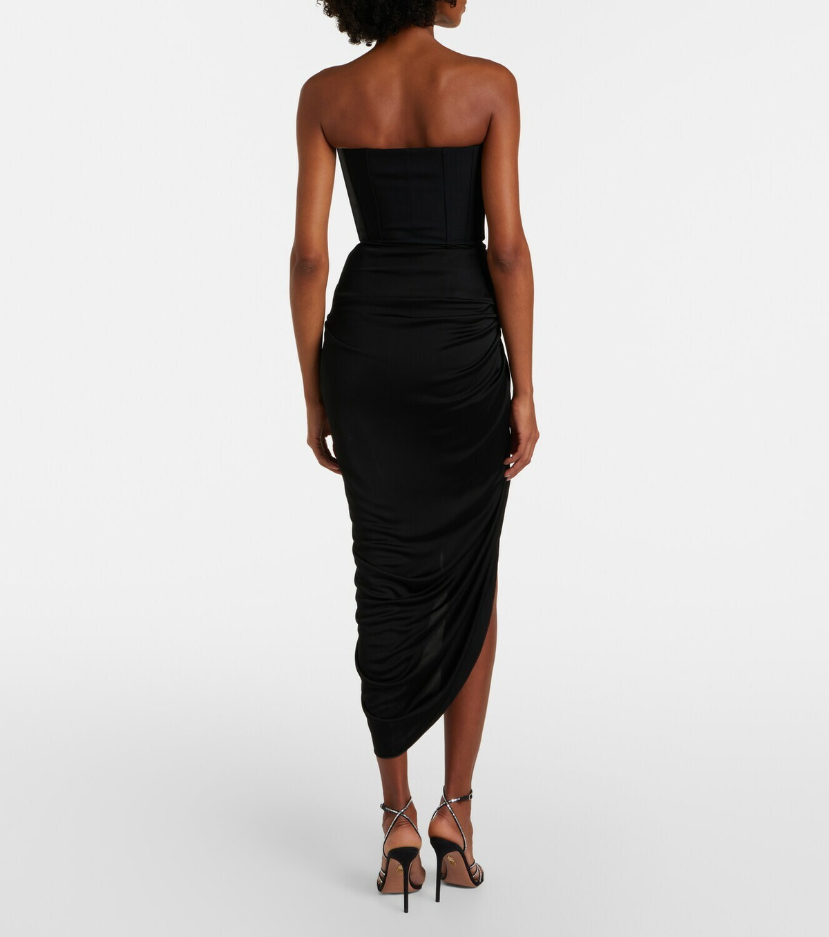 David Koma Embellished draped wool-blend corset dress