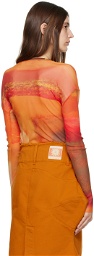 Paula Canovas Del Vas Orange Semi-Sheer Long Sleeve T-Shirt