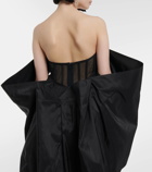 Carolina Herrera Off-shoulder hooded cape gown