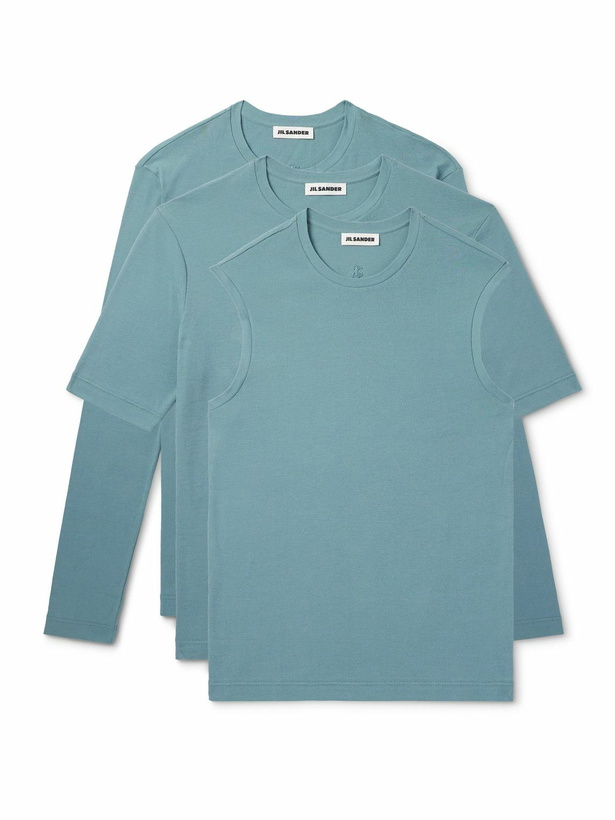 Photo: Jil Sander - Pack of Three Slim-Fit Logo-Embroidered Cotton-Jersey Tops - Blue