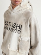 Satoshi Nakamoto - Cargo Oversized Distressed Logo-Print Cotton-Jersey Hoodie - White
