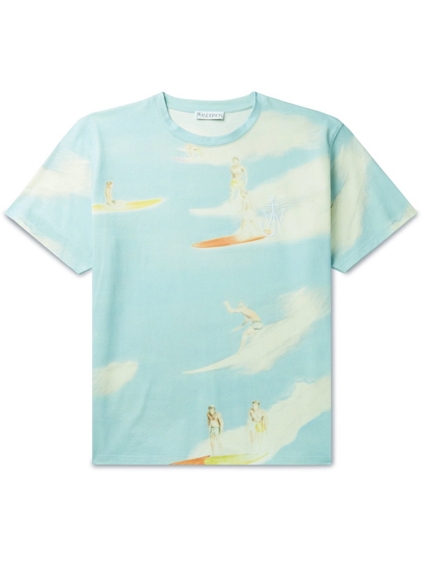Photo: JW Anderson - Logo-Embroidered Printed Cotton-Jersey T-Shirt - Blue