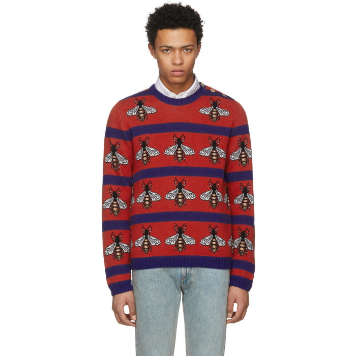 Photo: Gucci Red and Navy Striped Bee Sweater