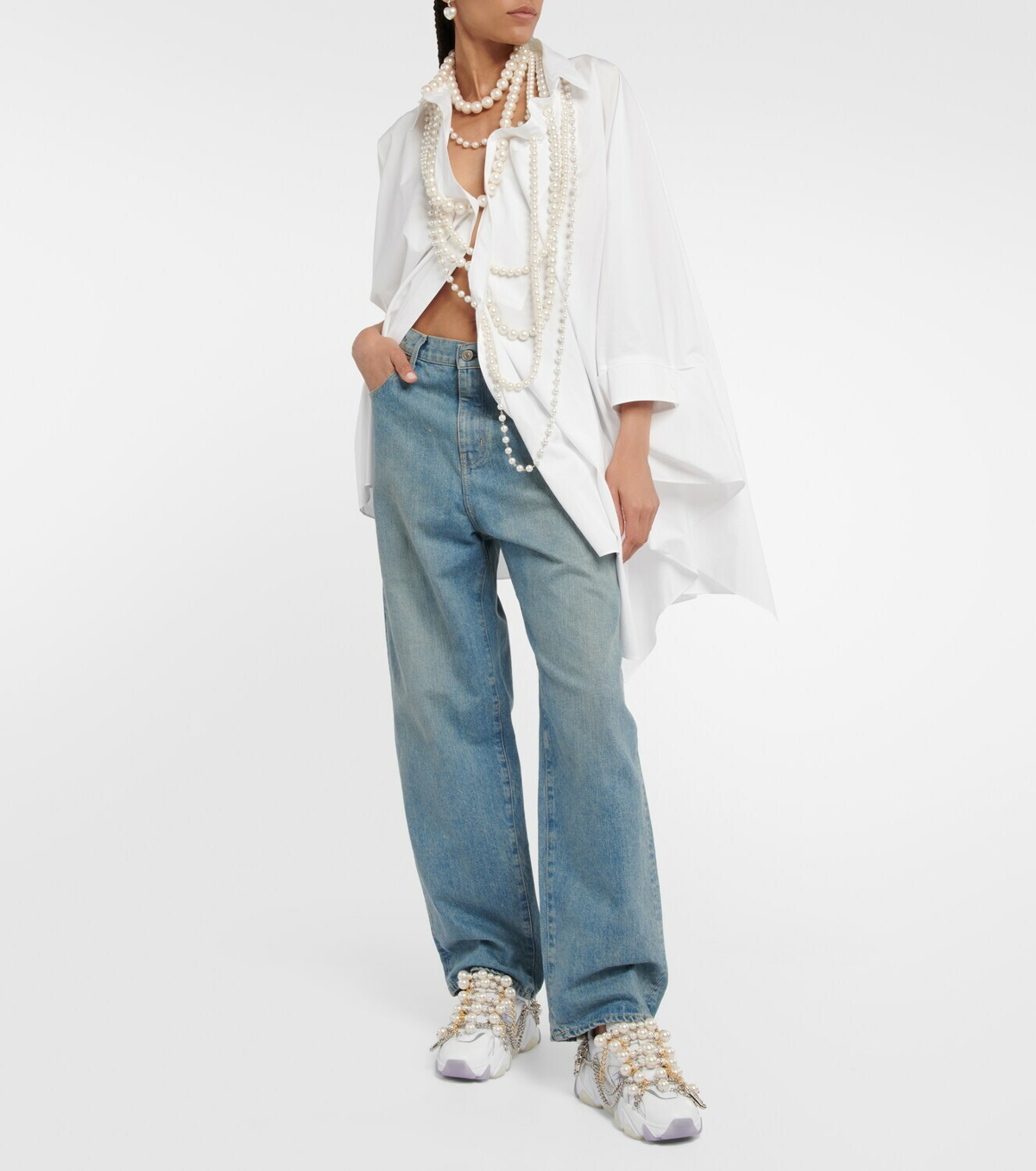 Junya Watanabe chain-detail Straight-Leg Jeans - Blue