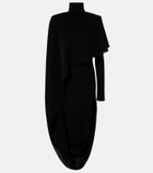 Mugler Asymmetric caped crêpe midi dress