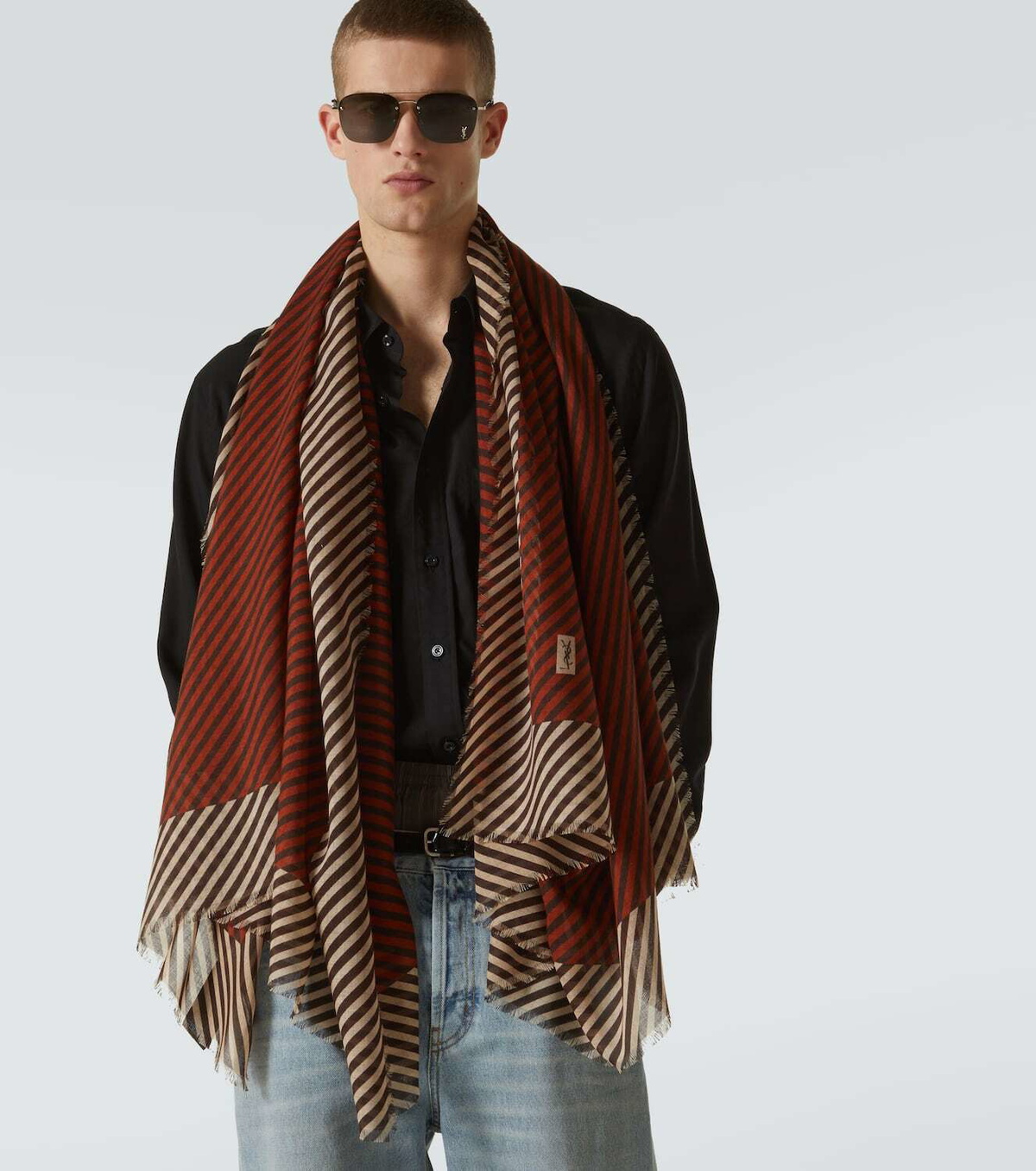 Saint Laurent Cassandre striped cashmere and silk scarf