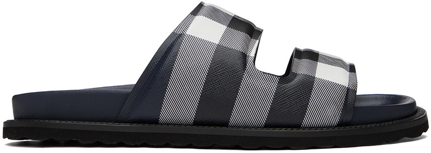 Burberry Navy Slide Sandals Burberry Navy Check Slides Burberry main image 2