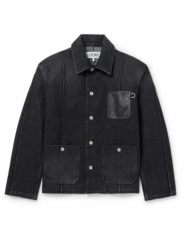 Photo: LOEWE - Logo-Debossed Leather-Trimmed Denim Jacket - Black