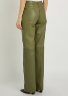 Skiim Lace-up Straight-leg Leather Trousers Khaki