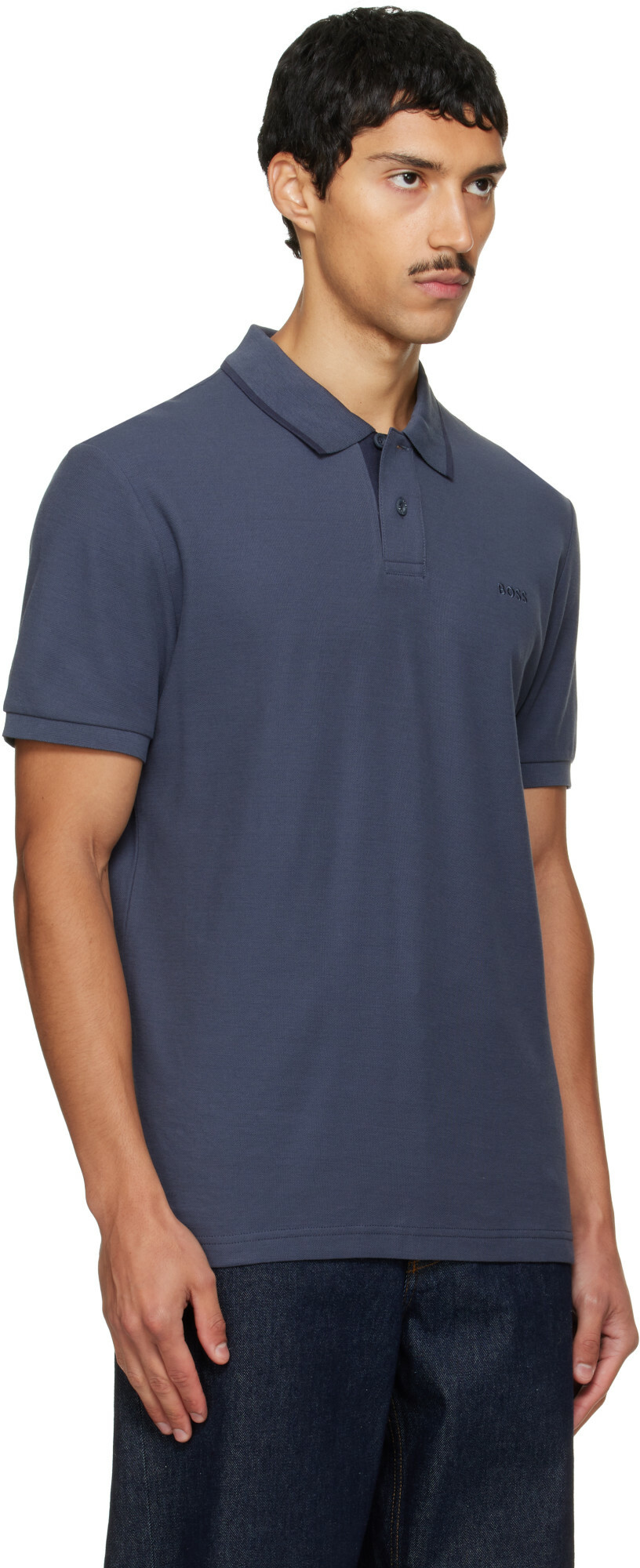 BOSS Navy Regular-Fit Honeycomb-Structured Cotton Pique Polo
