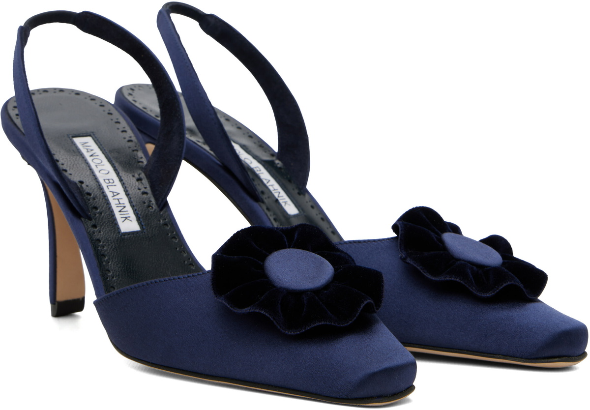 Manolo Blahnik Navy Caulosli Heels