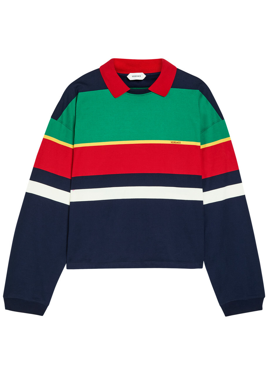 Versace Striped Cotton Polo Sweatshirt Multicoloured 1