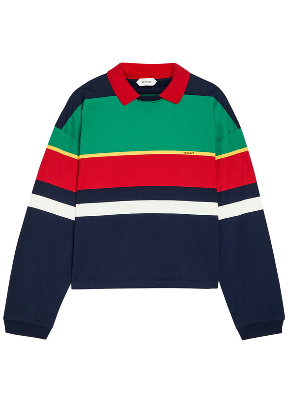 Photo: Versace Striped Cotton Polo Sweatshirt Multicoloured 1