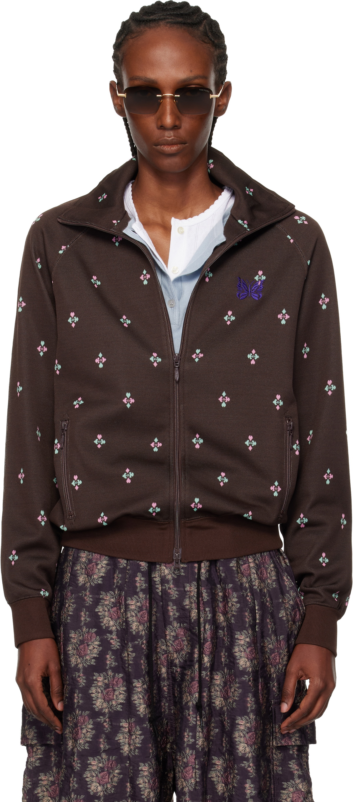 NEEDLES Brown Flower Jacquard Track Jacket