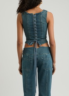 Knwls Lace-up Cropped Denim Corset top Navy