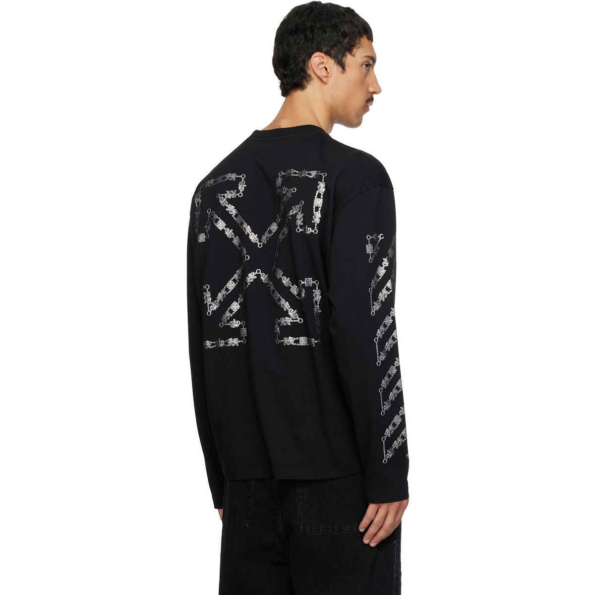 Off-White Black Chain Arrow Diagonal Skate Long Sleeve T-shirt