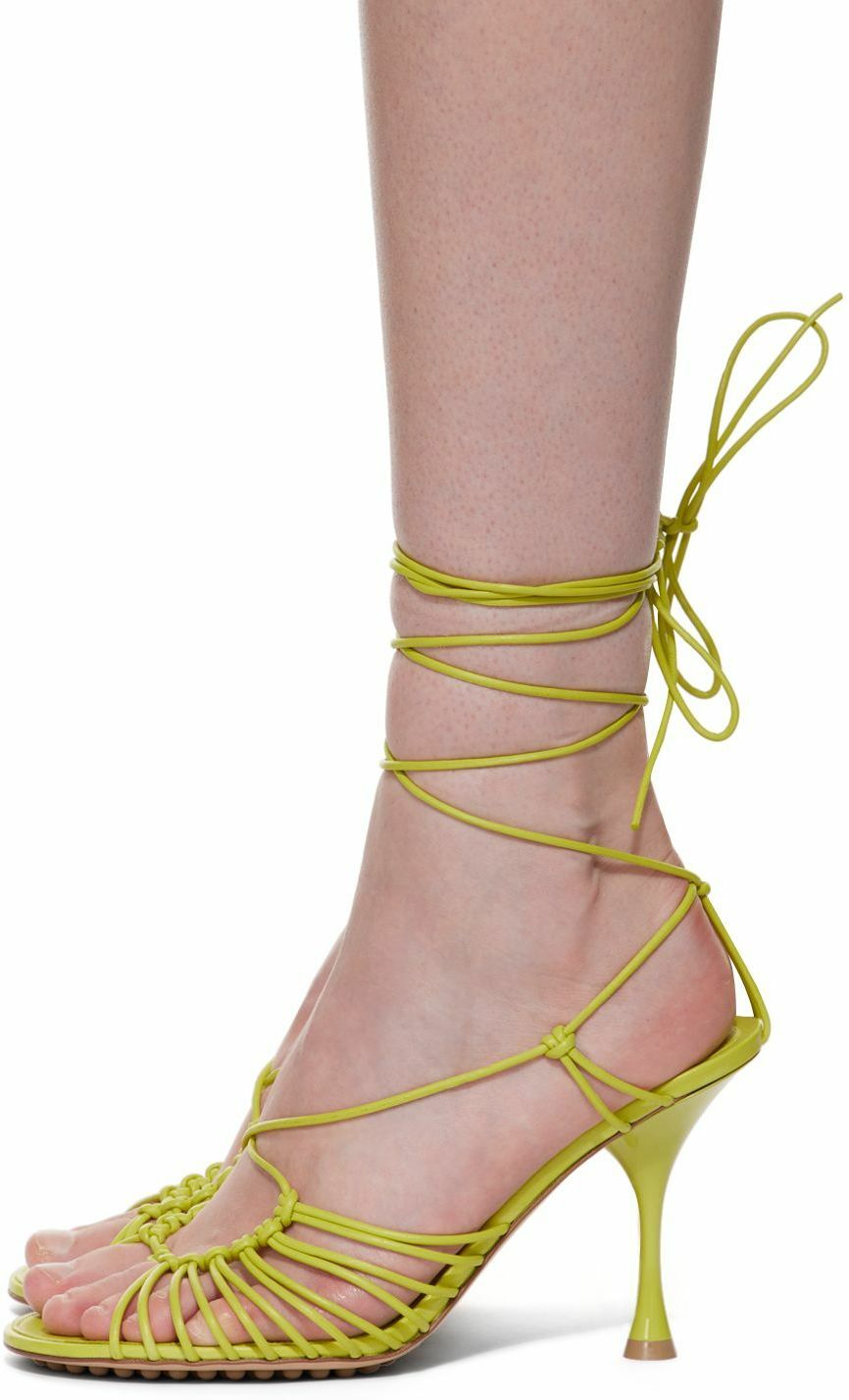 サンダル・ミュール BOTTEGA VENETA   Sandals Women Leather Green/Lagoon Bottega Veneta Green Lagoon Dot Heeled Sandals Bottega Veneta