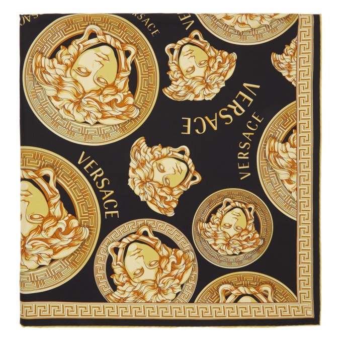 Photo: Versace Black and Gold Silk Medusa Amplified Scarf