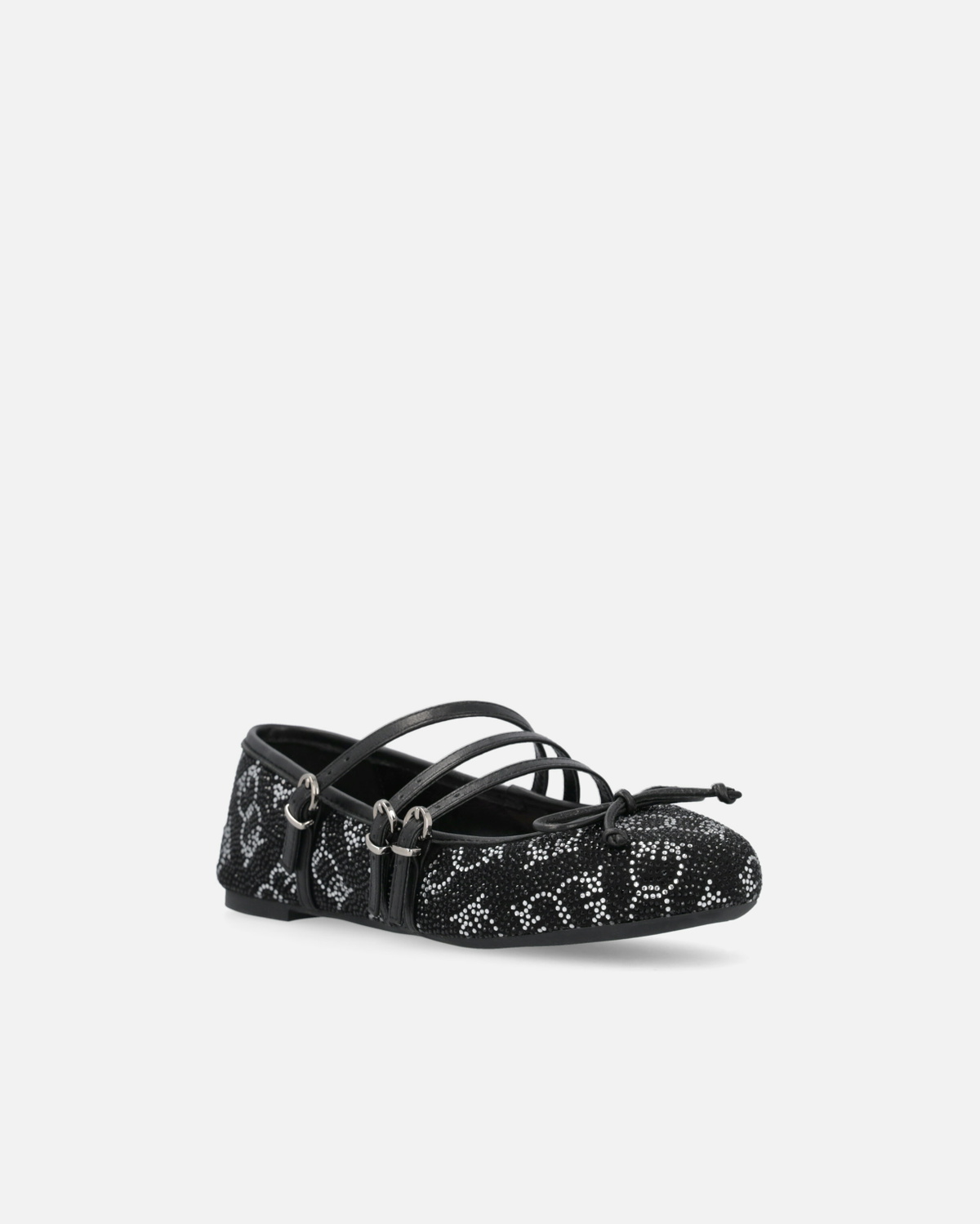 Pinko Monogram Ballet Flats With Rhinestones And Bow At The Toe Limo Black