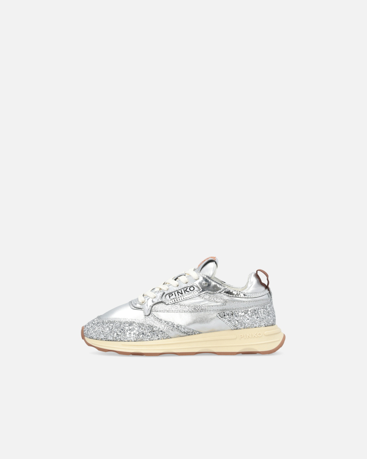 Pinko Silver Glittery Laminated Sneakers Silver