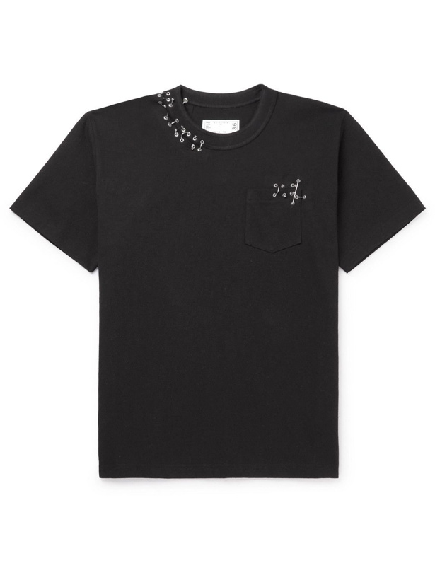Photo: Sacai - Embellished Cotton-Jersey T-Shirt - Black