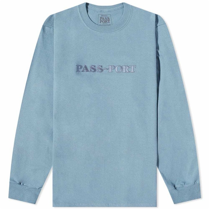 Photo: Pass~Port Men's Long Sleeve Official Embroidery T-Shirt in Stonewash Blue
