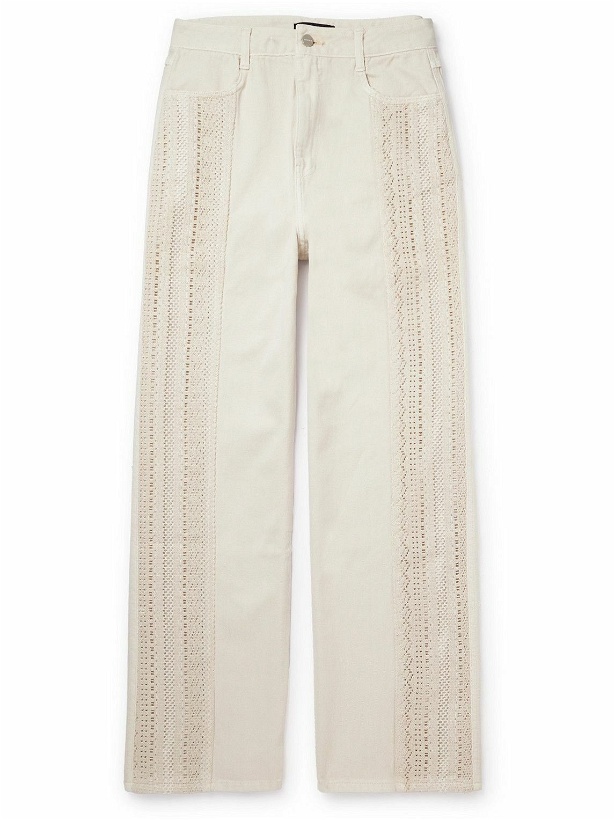 Photo: Amomento - Straight-Leg Crocheted Cotton-Blend Panelled Jeans - White