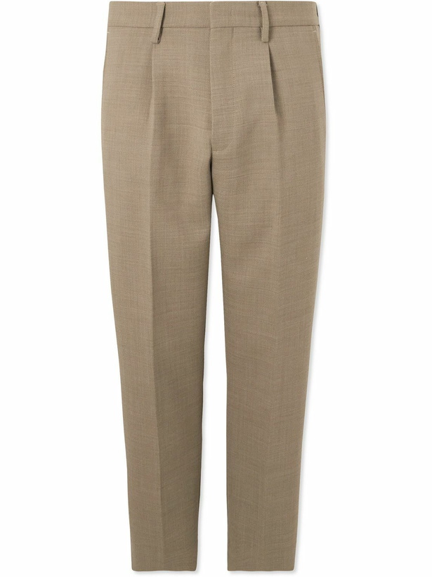 Photo: NN07 - Bill 1684 Tapered Cropped Pleated Woven Trousers - Brown