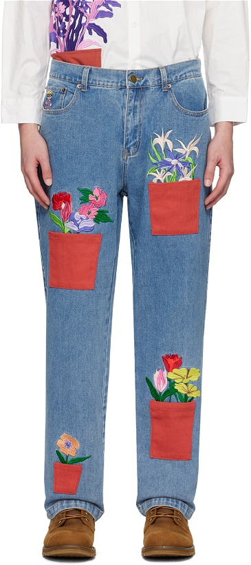 Photo: KidSuper Blue All Over Flower Pots Jeans