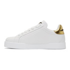 Dolce and Gabbana White and Gold Crest Portofino Sneakers
