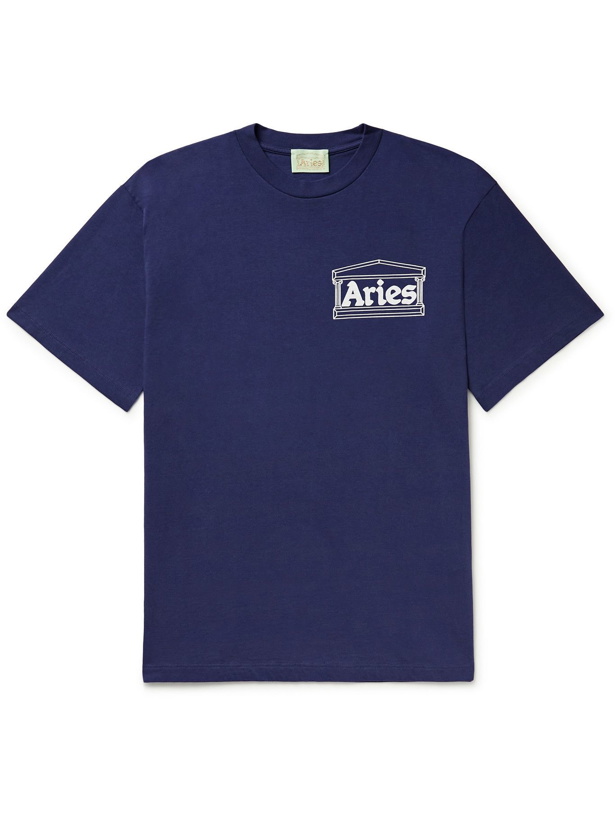Photo: Aries - Mystic Business Logo-Print Cotton-Jersey T-Shirt - Blue