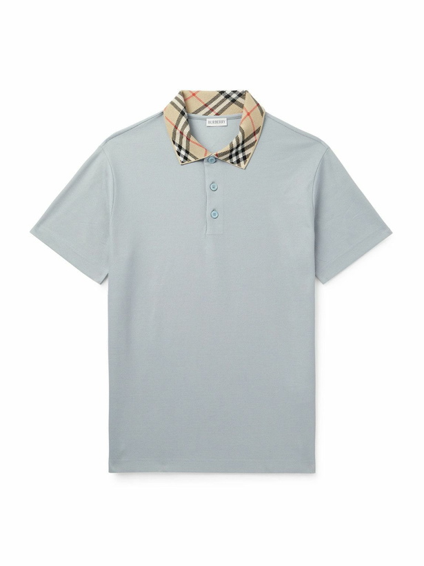 Photo: Burberry - Slim-Fit Checked Cotton-Piqué Polo Shirt - Gray