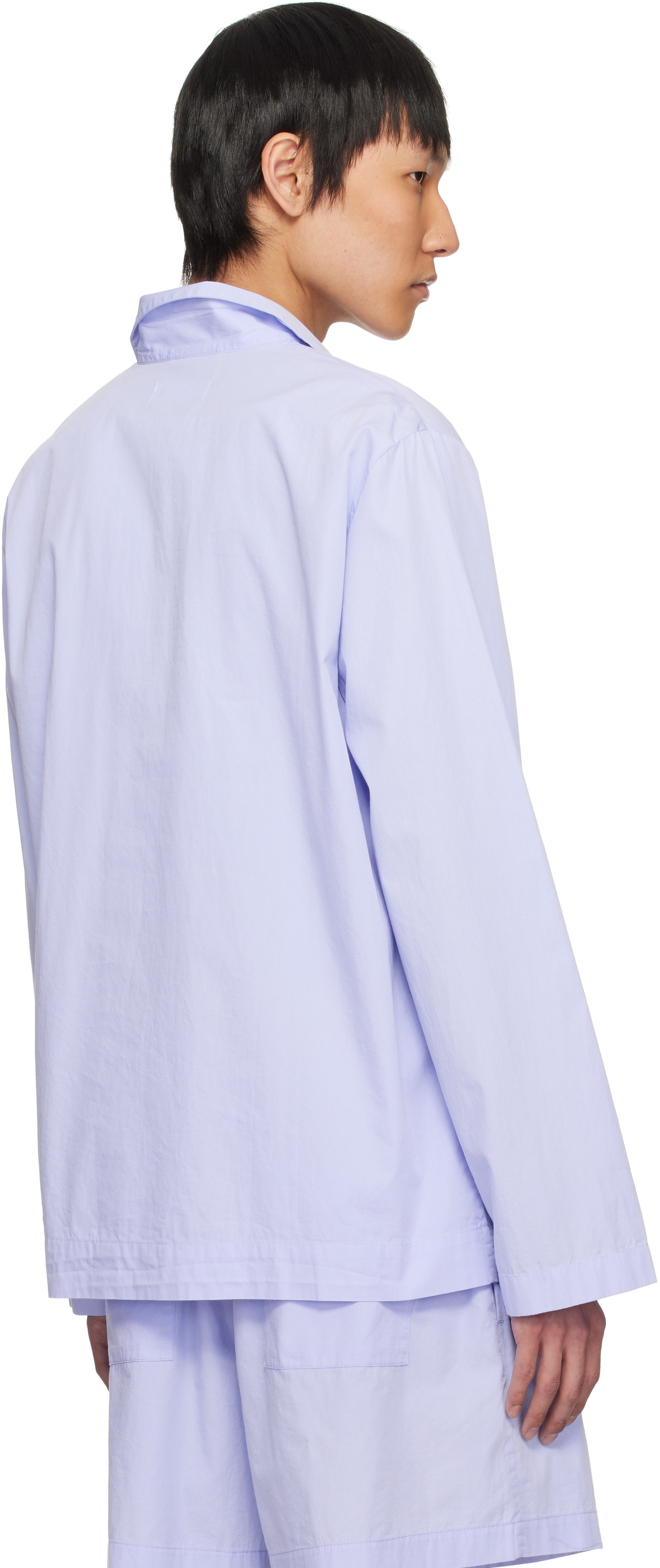 Tekla Blue Poplin Long-Sleeved Pyjama Shirt