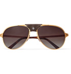 Cartier Eyewear - Santos de Cartier Aviator-Style Leather-Trimmed Gold-Plated Sunglasses - Gold