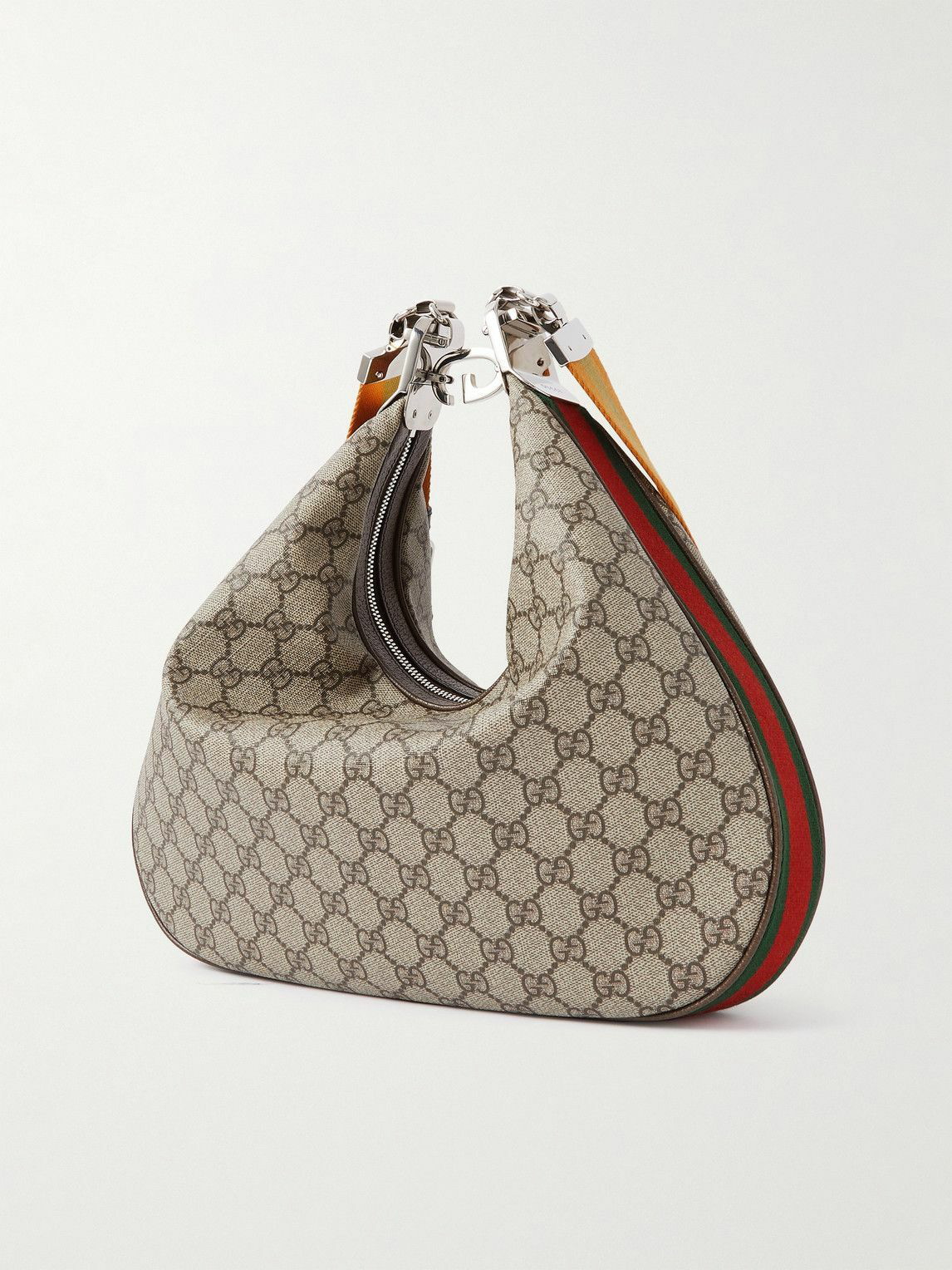GUCCI Attache small leather-trimmed printed coated-canvas shoulder