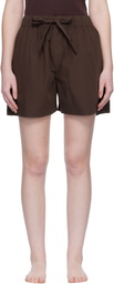 Tekla Brown Poplin Pyjama Shorts
