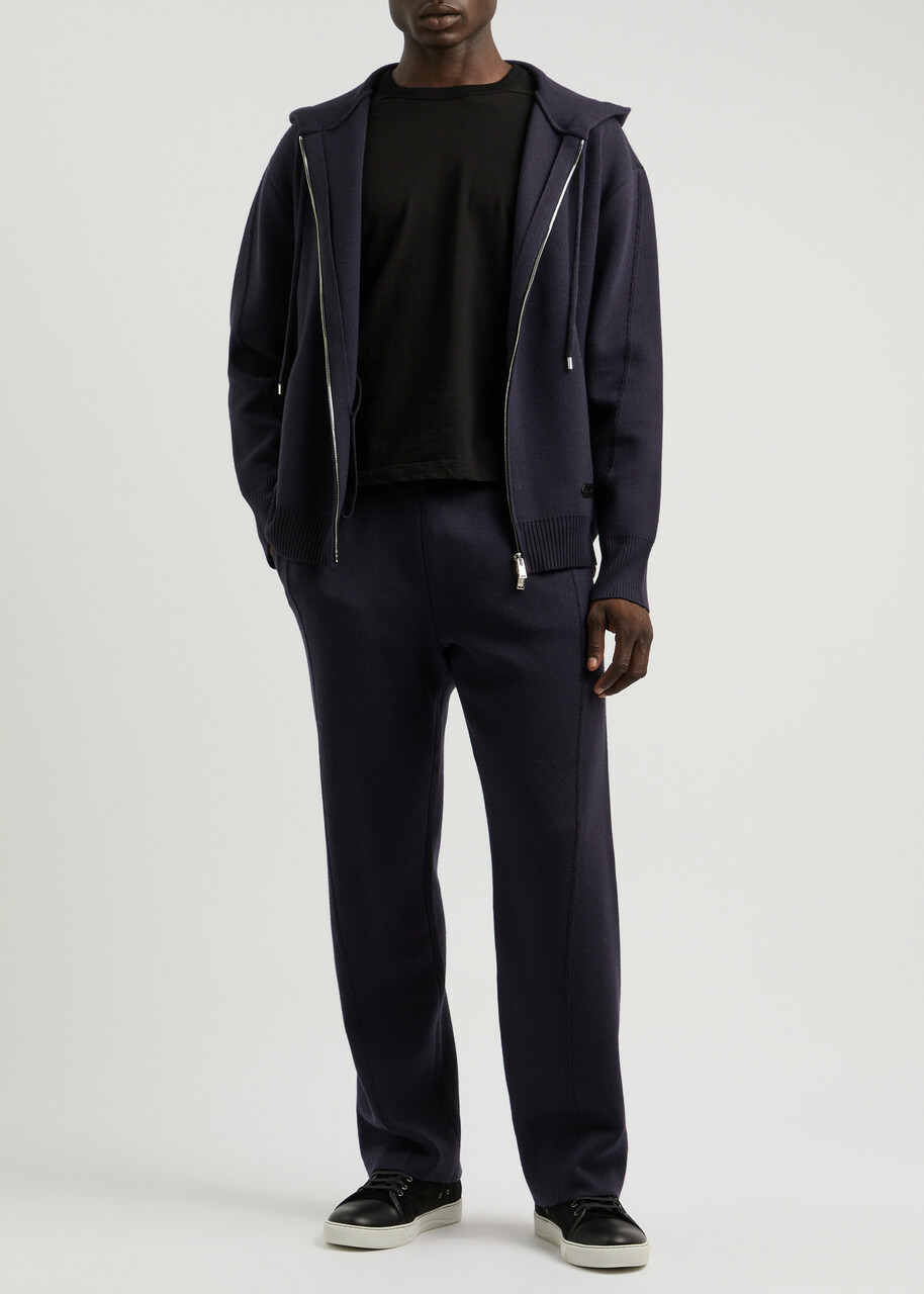 Lanvin Hooded Wool-blend Sweatshirt Navy
