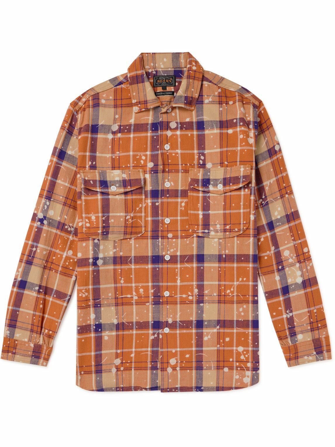 Beams Plus - Bleached Checked Cotton-Flannel Shirt - Orange Beams Plus