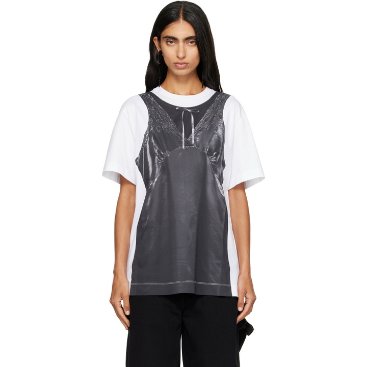Photo: Simone Rocha White & Black Patchwork Satin Trompe L'Oeil Print T-shirt