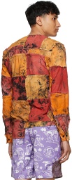 Bloke Orange & Red Cotton Patchwork Asymmetric Shirt