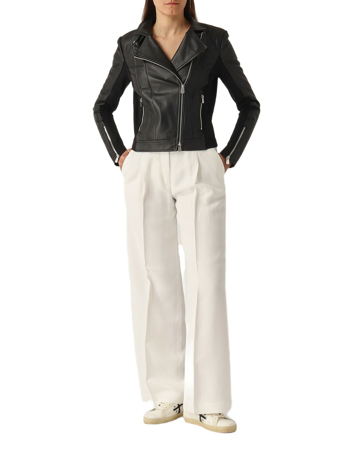 Pinko Changes Chiodo Pelle Bimateriale Jacket