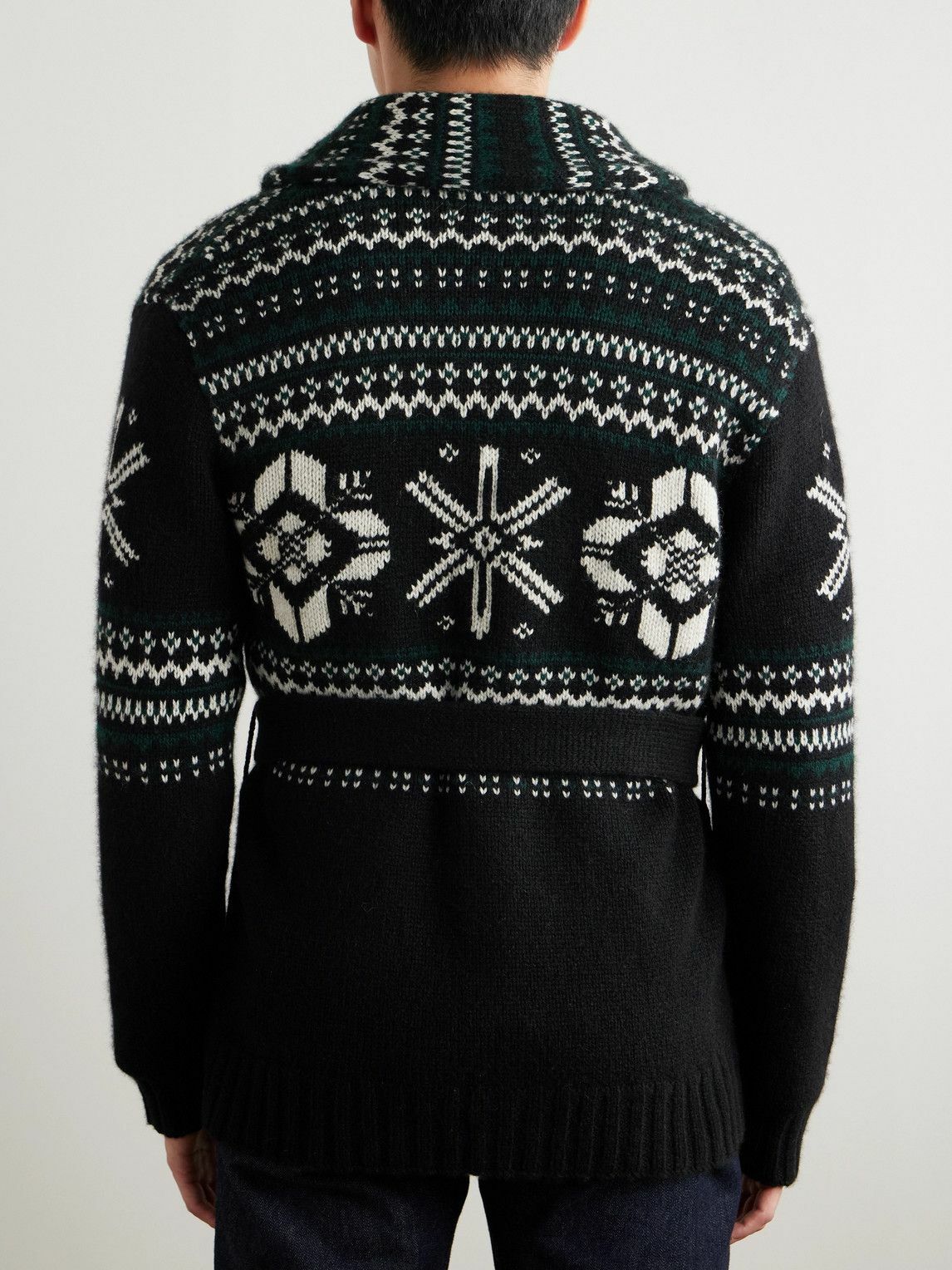 Ralph Lauren Purple label - Shawl-Collar Belted Jacquard-Knit Cashmere Cardigan - Black