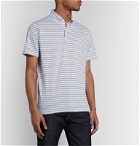 Peter Millar - Button-Down Collar Striped Cotton and Linen-Blend Polo Shirt - Blue